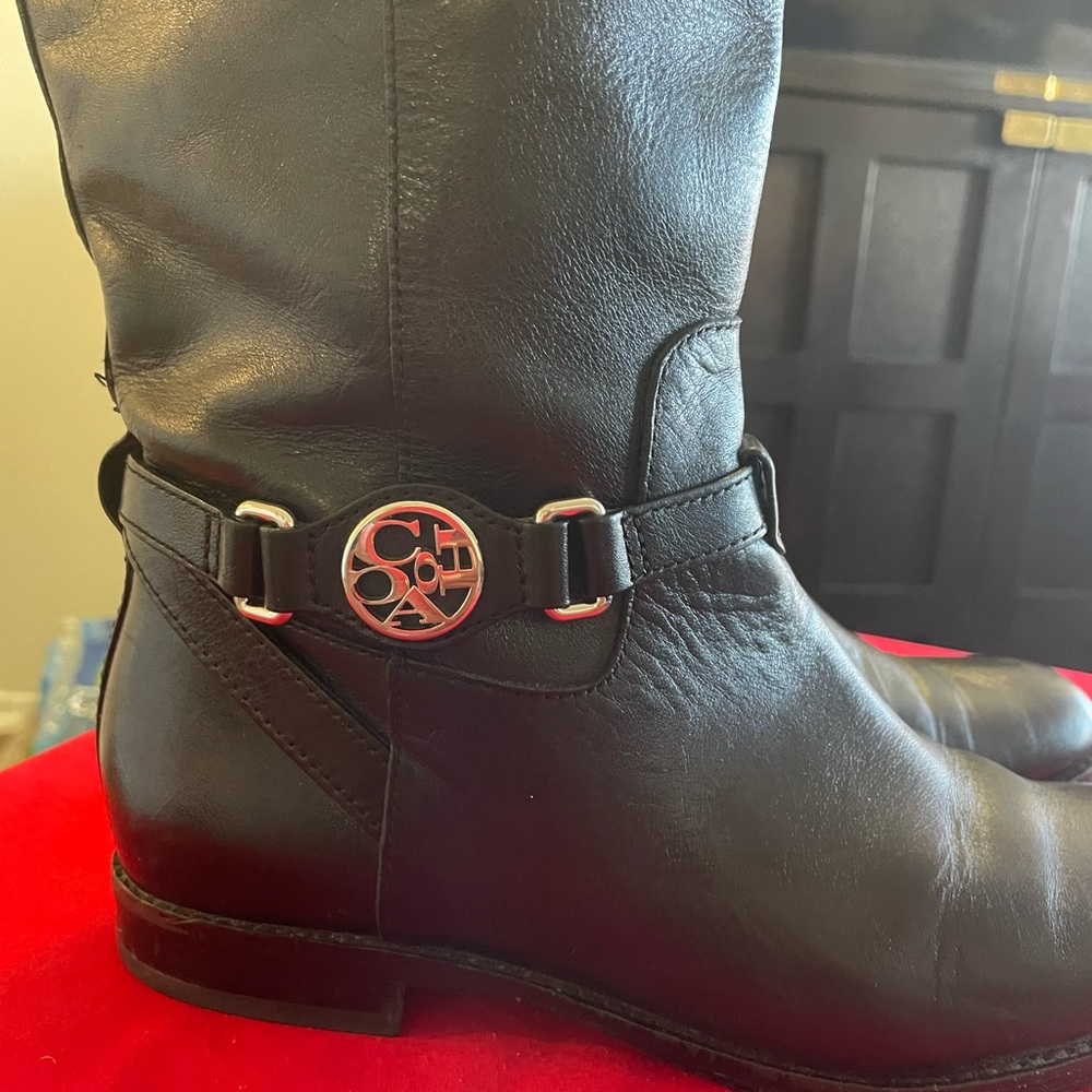 PRICE DROP ALERT Fall ready, Coach Mysie Leather Black Boots🍁🍁🍂 Silver logo